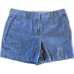 Lands'‎ End Women's Blue Chambray Shorts Size 6 Mid-Rise Side Pockets Zip